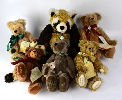 Lot 271 - Six Hermann mohair bears to include a green...