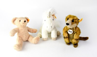 Lot 283 - STEIFF; a unicorn stuffed toy, 'Riko' meerkat...