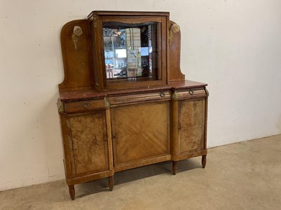 Lot 480 - French marble topped walnut veneered buffet or...