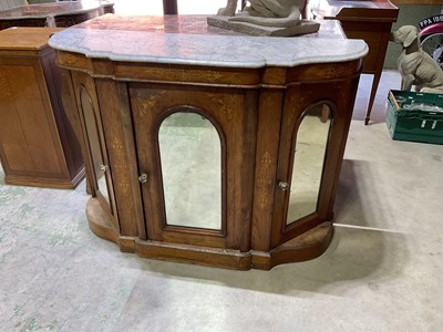 Lot 487 - A walnut inlaid marble topped credenza with...