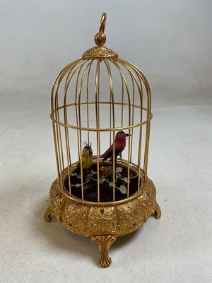 Lot 227 - A 20th century brass bird cage automoton with...