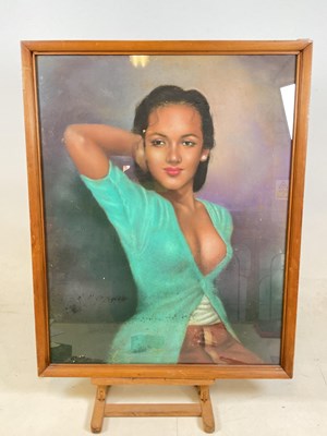 Lot 118 - A pastel portrait of buxom lady, 80 x 64cm