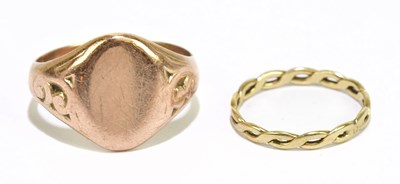 Lot 790 - A 9ct rose gold signet ring, size Q, together...