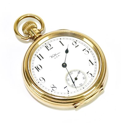 Lot 1376 - WALTHAM; a 9ct gold crown wind open face...