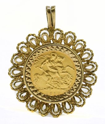 Lot 966 - An Elizabeth half sovereign, 1982, set in a...