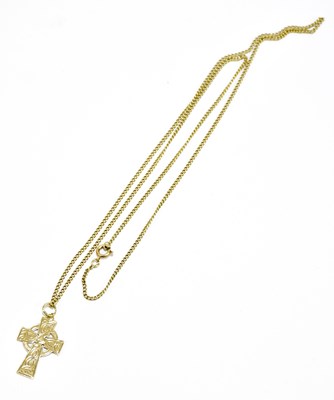 Lot 1223 - A 9ct yellow gold Celtic cross pendant...