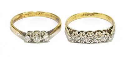 Lot 786 - Two 18ct yellow gold diamond set dress rings,...