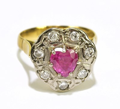 Lot 774 - An 18ct yellow gold diamond and ruby...