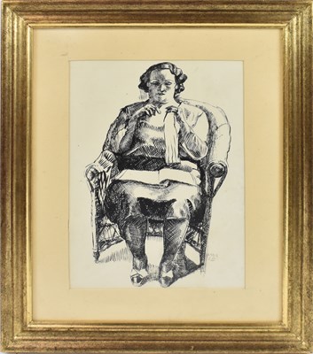 Lot 188 - CA; ink study, seated female, signed with...