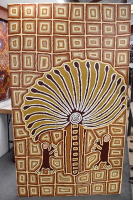 Lot 133 - AUSTRALIAN ABORIGINAL ART; a large canvas...