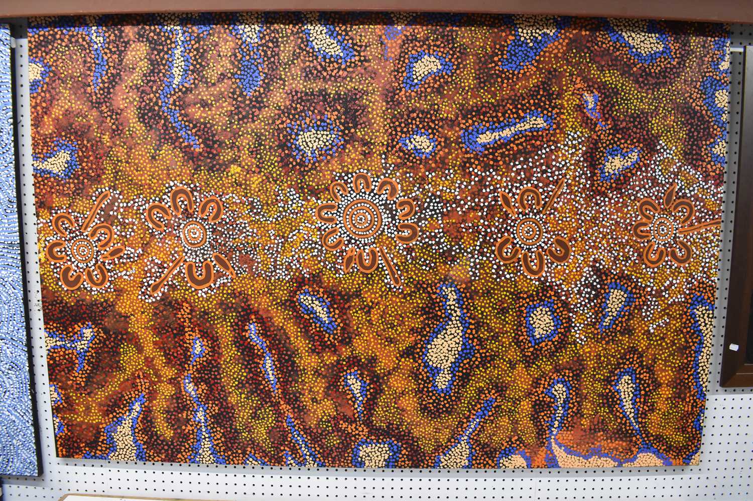 Lot 216 - AUSTRALIAN ABORIGINAL ART; large canvas...