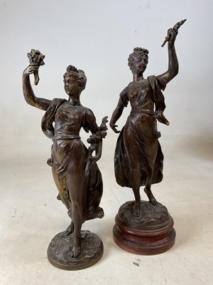 Lot 222 - A pair of circa 1900 spelter figures, each...