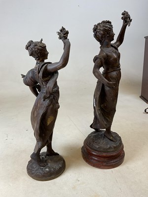 Lot 222 - A pair of circa 1900 spelter figures, each...