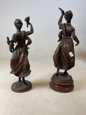 Lot 222 - A pair of circa 1900 spelter figures, each...