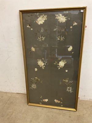 Lot 199 - A floral embroidered Chinese silk panel, 120 x...