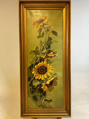 Lot 124 - E NEVILLE; oil on canvas, study of sunflowers,...