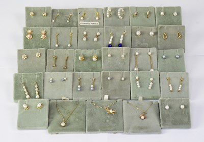 Lot 1195 - Twenty-seven pairs of 9ct gold and other...