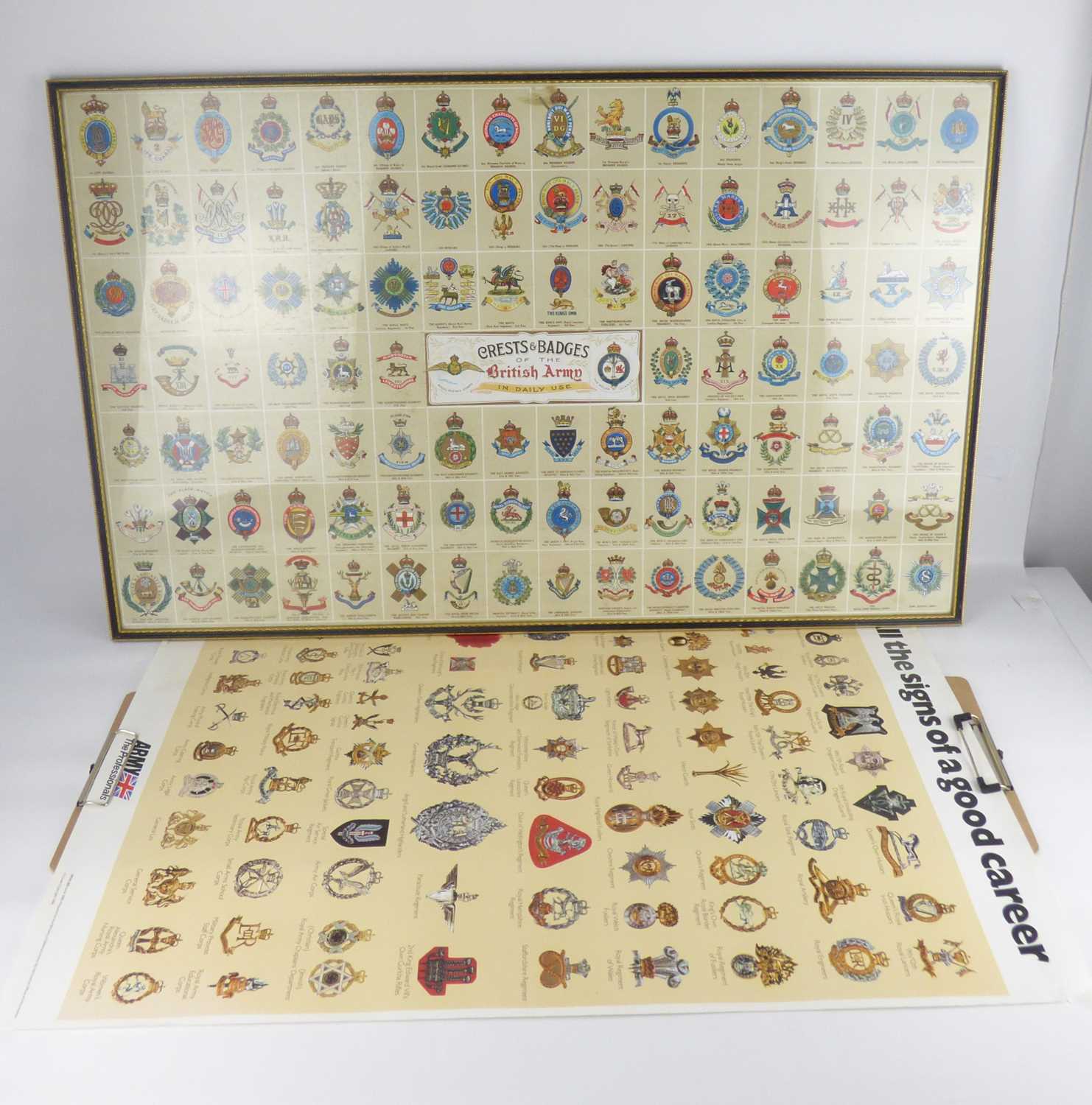 Lot 351 - A large framed crest and badges