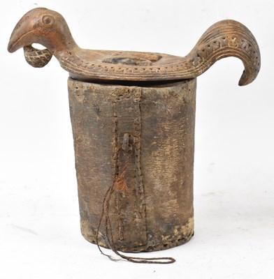 Lot 62 - A Dogon, Mali, vellum container with carved...