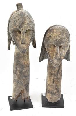 Lot 64 - Two Fang, Gabon, mask figures with elongated...