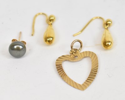 Lot 653 - Two pairs of 9ct yellow gold earrings, also a...