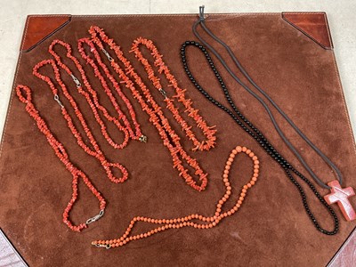 Lot 331 - Seven various coral necklaces, a bead necklace...