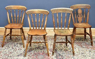 Lot 2530 - A harlequin set of four kitchen chairs, each...