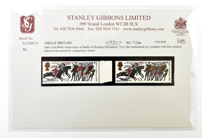 Lot 764 - GB; 1966 1/3d Battle of Hastings stamp with missing lilac error plus normal issue in pair, SG 712pa.