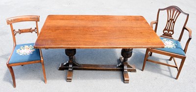 Lot 2425 - A 1920s oak refectory dining table with 6...