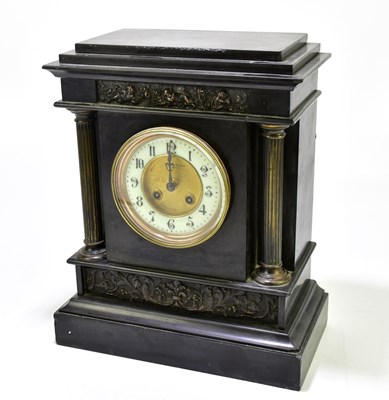 Lot 2276 - A Victorian slate mantel clock with applied...