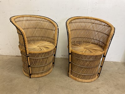 Lot 547 - A pair of 1970s split bamboo woven peacock tub...