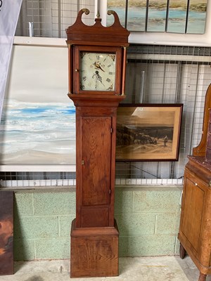 Lot 399 - A pine country longcase clock with pheasant...