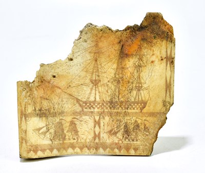 Lot 1053 - A 19th century whale bone scrimshaw depicting...