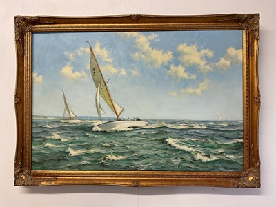 Lot 166 - JAMES BRERETON; oil on canvas, yachting,...