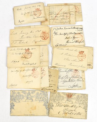 Lot 766 - GB; box of FDCs and box of pre-stamp covers and pieces, incl. both Mulready letter sheets.