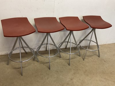 Lot 495 - Set of four stylish swivel bar stools on...