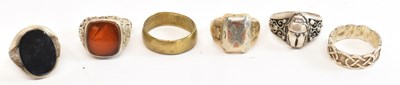 Lot 669 - Two hallmarked silver rings, two white metal...