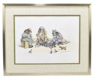 Lot 1362 - ALBIN TROWSKI (1919-2012); ink and watercolour, stylised tree with witches