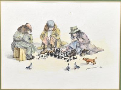Lot 1362 - ALBIN TROWSKI (1919-2012); ink and watercolour, stylised tree with witches