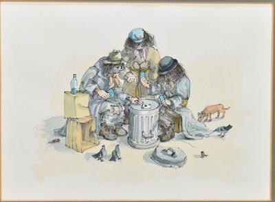 Lot 1362 - ALBIN TROWSKI (1919-2012); ink and watercolour, stylised tree with witches