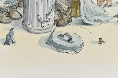 Lot 1362 - ALBIN TROWSKI (1919-2012); ink and watercolour, stylised tree with witches