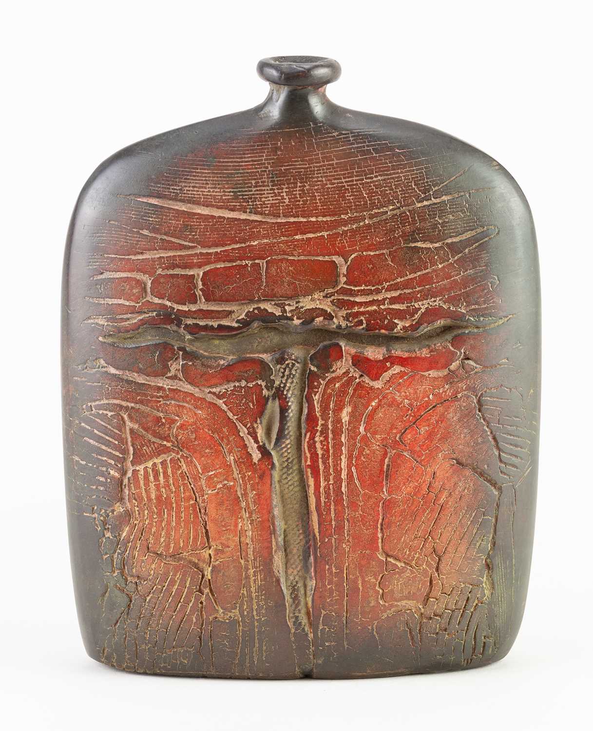 Lot 633 - PETER HAYES (born 1946); a raku bottle with...