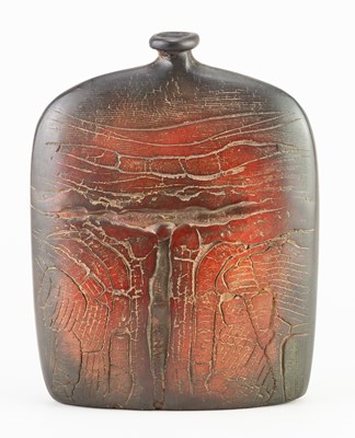 Lot 633 - PETER HAYES (born 1946); a raku bottle with...