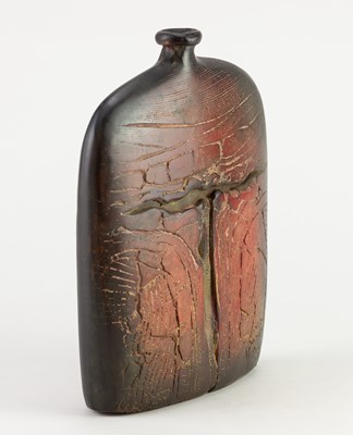 Lot 633 - PETER HAYES (born 1946); a raku bottle with...