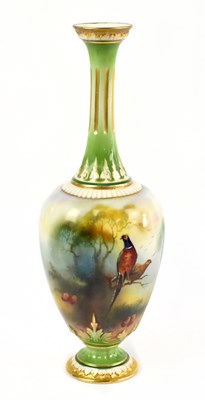 Lot 444 - HENRY MARTIN FOR HADLEY'S WORCESTER; a hand painted vase