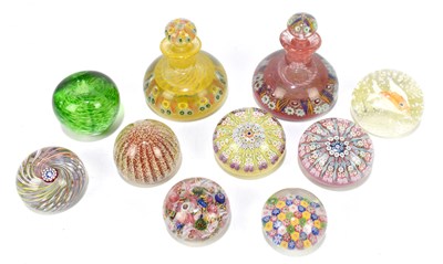 Lot 609 - A group of ten 20th century glass paperweights