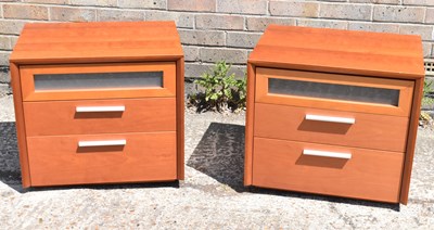 Lot 64 - A pair of modern three drawer bedside cabinets,...