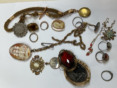 Lot 344 - Victorian brooches, silver rings, locket etc