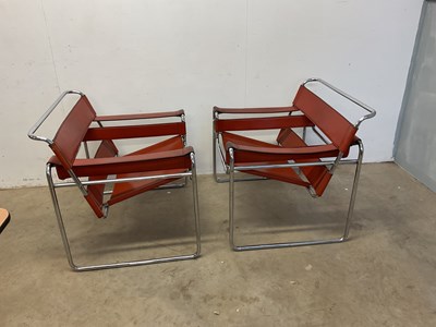 Lot 474 - After Marcel Breuer; a pair of Vassily leather...