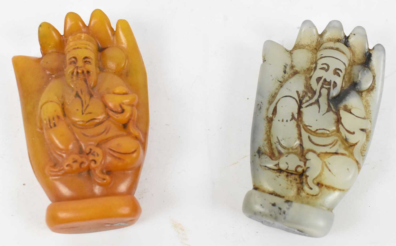 Lot 540 - A pair of Chinese hardstone carvings, height 6....